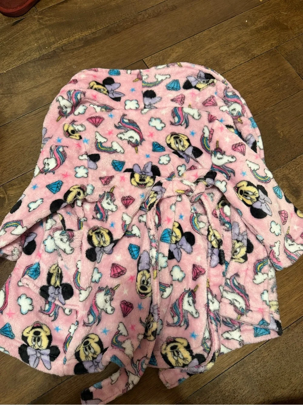 Toddler girl Pink Unicorn Plush Robe with Rainbow Accents